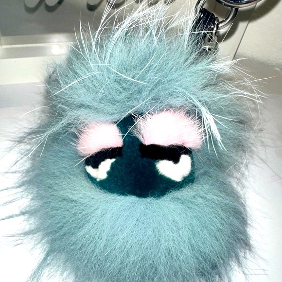 FENDI Fox Mink Rabbit Fur Vitello Flamingo Mini Monster Bag Bug light blue - Picture 1 of 8